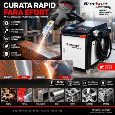 Masina de curatat rugina cu fibra laser 1500W, 220V, latime curatare 0-300mm, racire cu apa, Touch Screen profesional Breckner Germany - imagine 7