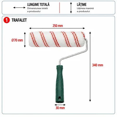 Trafalet poliester 25cm, diametru rola 70mm, fir 18mm, maner PP Breckner Germany - imagine 5