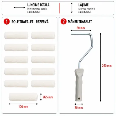 Set 10 role trafalet lana 100mm, diametru rola 25mm, fir 4mm, maner PP Breckner Germany - imagine 3