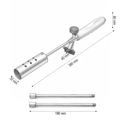 Arzator de gradina pentru buruieni 380-760mm, 2 prelungitoare 190mm, rotire 360 grade, aprindere manuala, flacara reglabila 1350°C - imagine 4