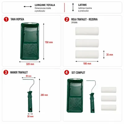 Set mini trafalet cu 3 role burete 10cm, maner PP, tavita vopsea, rezerva tavita 6 piese Breckner Germany - imagine 2