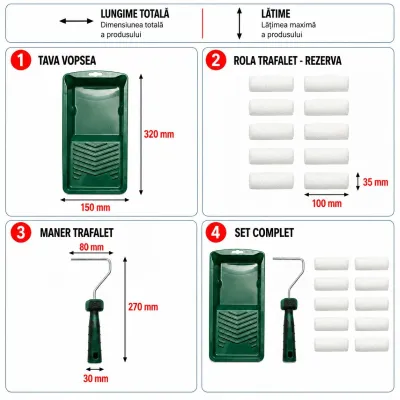 Set mini trafalet cu 10 role microfibra 10cm, maner 2K, tavita vopsea, rezerva tavita 13 piese Breckner Germany - imagine 4