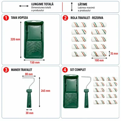 Set mini trafalet cu 10 role poliester 10cm, maner PP, tavita vopsea, rezerva tavita 13 piese Breckner Germany - imagine 4