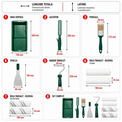 Set vopsit si zugravit cu trafalet 10cm, 2 role lana, 2 role burete, pensula 38mm, spaclu, mixer manual, tavita vopsea, rezerva tavita 10 piese Breckner Germany - imagine 4