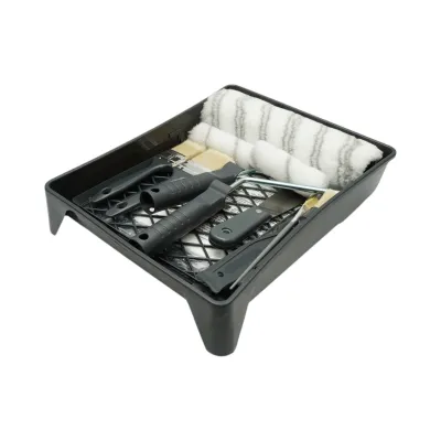 Set vopsit si zugravit cu trafaleti poliester 10cm, 25cm, 4 pensule, spaclu, mixer, tavita vopsea, gratar, folie protectie, cutter 15 piese Breckner Germany - imagine 6