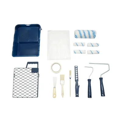 Set vopsit si zugravit cu trafaleti poliester 10cm, 18cm, 2 pensule, spaclu, mixer, tavita vopsea, gratar, folie protectie, banda mascare 15 piese Breckner Germany - imagine 2