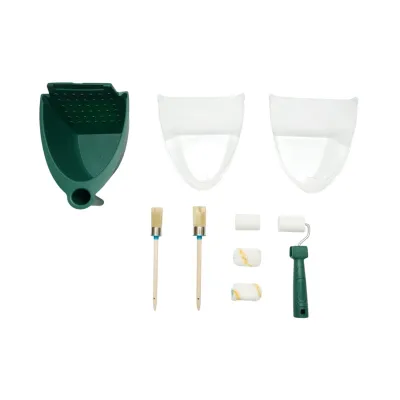 Set vopsit cu mini trafalet 55mm, 2 role burete, 2 role poliester, 2 pensule rotunde, recipient vopsea 10 piese Breckner Germany - imagine 2