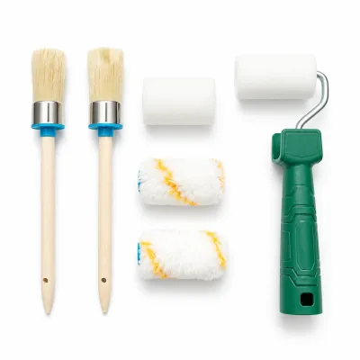 Set vopsit cu mini trafalet 55mm, 2 role burete, 2 role poliester, 2 pensule rotunde, recipient vopsea 10 piese Breckner Germany - imagine 3