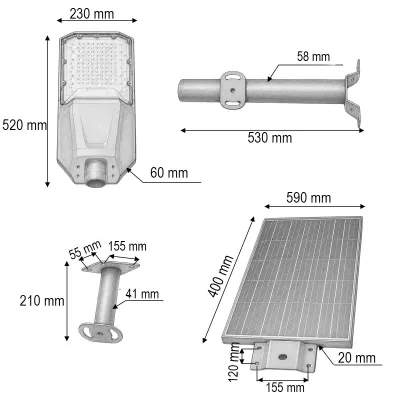 Lampa solara LED iluminat stradal 500W cu panou solar 50W, baterie LiFePO4 55000mAh, telecomanda si suport prindere Breckner Germany - imagine 5