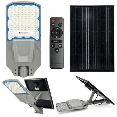 Lampa solara LED iluminat stradal 500W cu panou solar 50W, baterie LiFePO4 55000mAh, telecomanda si suport prindere Breckner Germany - imagine 2