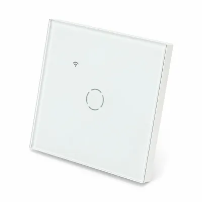 Intrerupator inteligent smart Wi-Fi touch simplu alb 220V, 1000W, rama sticla 86x86x33mm, aplicatie Tuya Smart Life, compatibil Alexa si Google Home