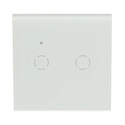 Intrerupator inteligent smart Wi-Fi touch dublu alb 220V, 2000W, rama sticla 86x86x33mm, aplicatie Tuya Smart Life, compatibil Alexa si Google Home - imagine 2