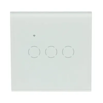 Intrerupator inteligent smart Wi-Fi touch triplu alb 220V, 2000W, rama sticla 86x86x33mm, aplicatie Tuya Smart Life, compatibil Alexa si Google Home - imagine 2