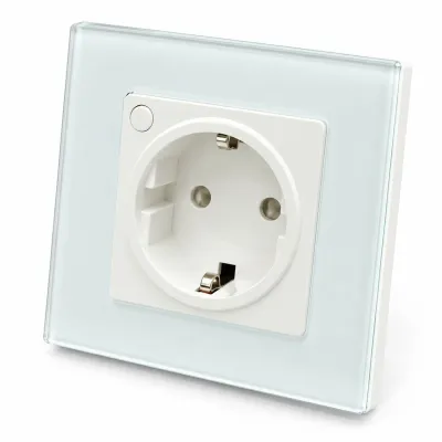 Priza inteligenta smart Wi-Fi alba incastrata 100-240V, 10A, 2200W, rama sticla 86x86x33mm, aplicatie Tuya Smart Life, compatibila Alexa si Google Home