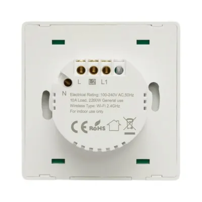 Intrerupator inteligent smart Wi-Fi dublu alb incastrat 100-240V, 10A, 2200W, aplicatie Tuya Smart Life, compatibil Alexa si Google Home 86x86x33mm - imagine 5