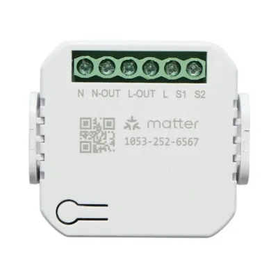 Modul intrerupator inteligent smart Wi-Fi Matter 1 canal 100-240V, 10A, montaj in doza, aplicatie Tuya Smart Life, compatibil Alexa si Google Home