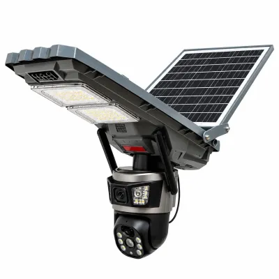 Lampa solara LED iluminat stradal 800W cu camera supraveghere duala 6MP Wi-Fi, panou solar 40W, baterie LiFePO4 30000mAh, PTZ 360, night vision, detectie PIR Ai, aplicatie V380 Pro - imagine 2
