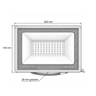 Proiector LED 50W, 100-265V, 6500K, 5000lm tip Flood 200x145x28mm IP66 Breckner Germany - imagine 4