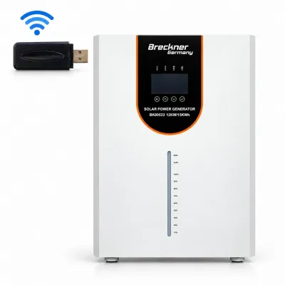 Sistem solar fotovoltaic All-in-One cu invertor hibrid 12kW, 48V OFF GRID monofazic, baterie integrata 15kWh LiFePO4 51.2V 300Ah, modul Wi-Fi inclus Breckner Germany