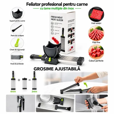 Feliator manual carne proaspata, 17 lame inox, grosime taiere 2/4mm pentru felii, fasii si cuburi Breckner Germany - imagine 2