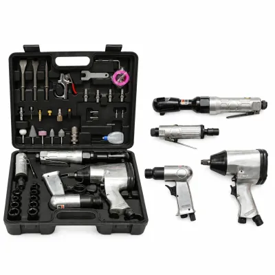 Trusa scule pneumatice cu pistol de impact, ciocan, clichet, polizor drept si accesorii 46 piese Breckner Germany
