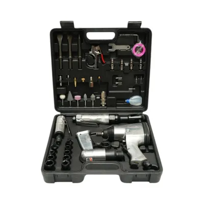 Trusa scule pneumatice cu pistol de impact, ciocan, clichet, polizor drept si accesorii 46 piese Breckner Germany - imagine 2