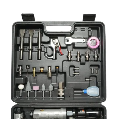 Trusa scule pneumatice cu pistol de impact, ciocan, clichet, polizor drept si accesorii 46 piese Breckner Germany - imagine 3