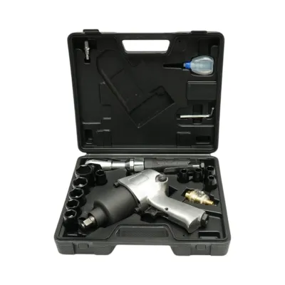 Trusa scule pneumatice cu pistol de impact Twin Hammer 1/2 inch, clichet 3/8 inch, 10 tubulare 9-27mm si accesorii 16 piese Breckner Germany - imagine 2