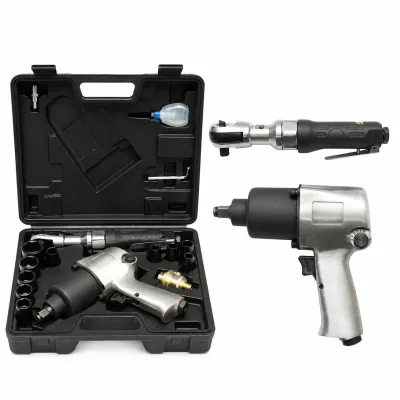 Trusa scule pneumatice cu pistol de impact Twin Hammer 1/2 inch, clichet 3/8 inch, 10 tubulare 9-27mm si accesorii 16 piese Breckner Germany