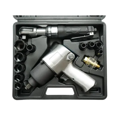 Trusa scule pneumatice cu pistol de impact Twin Hammer 1/2 inch, clichet 3/8 inch, 10 tubulare 9-27mm si accesorii 16 piese Breckner Germany - imagine 5