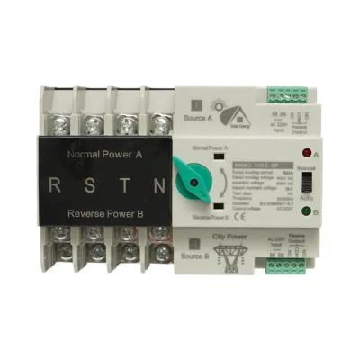 Comutator ATS trifazat 4P, 100A 400V AC Dual Power, transfer automat de la panouri fotovoltaice la retea FHM3-100E/4P