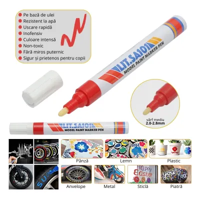SET 12buc. Marker vopsea rosu pe baza de ulei, impermeabil, uscare rapida
