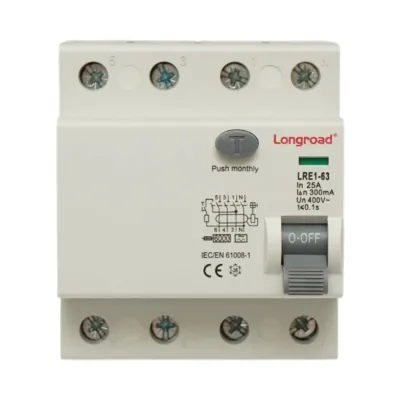 Intrerupator automat diferential RCCB 4P 25A, 300mA, 400V tip AC LRE1-63 Longroad