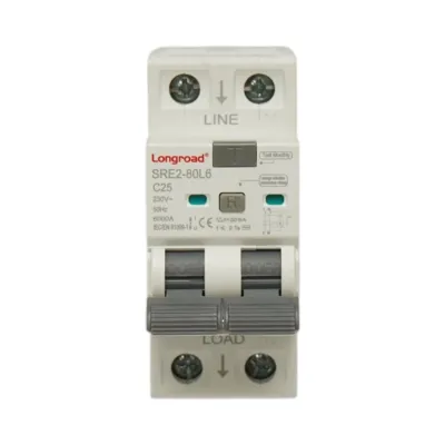 Siguranta diferentiala automata RCBO 2P, 25A 230VAC, 30mA, 6kA SRE2-80L6 Longroad