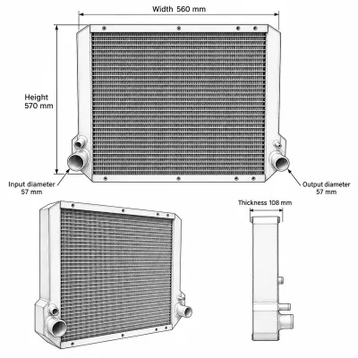 Radiator racire apa Case IH MX100, MX110, MX120, MX135, MX150, MX170, 570x560x108mm cod OEM 87576645, 135690A3, 135691A3, 244295A1, 87576645 - imagine 2