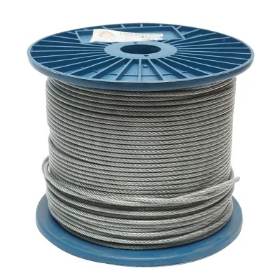Cablu otel galvanizat cu invelis PVC 4mm, fire 6x7+FC, sarcina maxima 539Kg, greutate 8.08Kg, 200m/rola