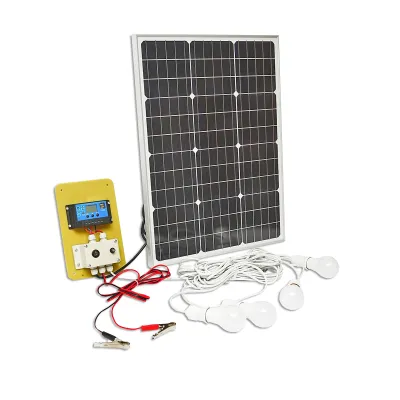 Set panou solar 50W fotovoltaic monocristalin 670x540x30mm 12-24V baterie 12/17Ah 4 becuri 9W Breckner Germany - imagine 3