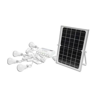 Sistem pentru iluminat cu 4 becuri LED, panou solar 9V/12W si 1xUSB incarcare telefon Breckner Germany