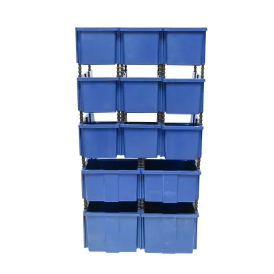 Stand cu 13 cutii pentru depozitare / organizare, cutie din plastic albastra, 510x400x1000mm - imagine 7