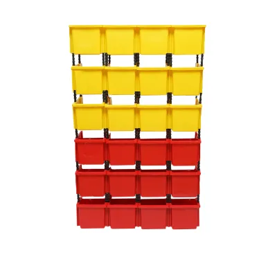Stand cu 24 cutii pentru depozitare / organizare, cutie din plastic rosie, galbena,700x300x1150mm - imagine 3