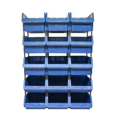Stand cu 15 cutii pentru depozitare / organizare, cutie din plastic albastra, 765x400x1100mm