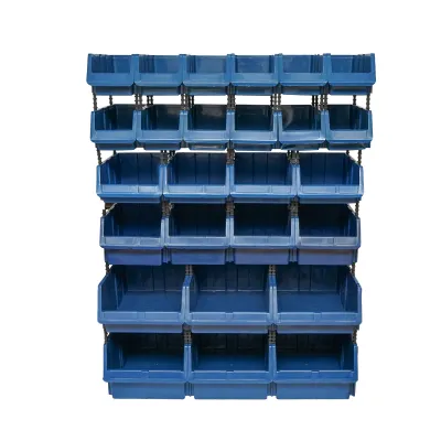 Stand cu 26 cutii pentru depozitare / organizare, cutie din plastic albastra,1020x510x1350mm