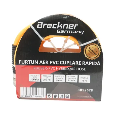 Furtun aer compresor profesional 15m din PVC si cuplare rapida universala Breckner Germany