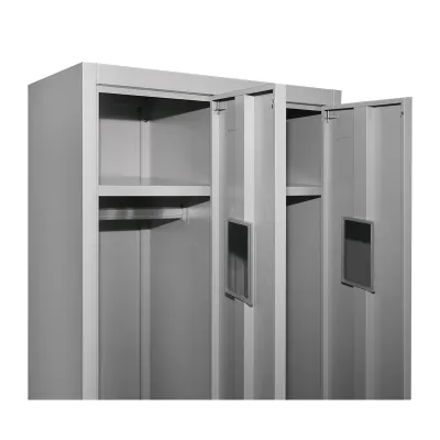 Dulap metalic fiset dublu tip vestiar 1800x600x450mm cu 2 usi securizate, raft si bara, gri Breckner Germany - imagine 4