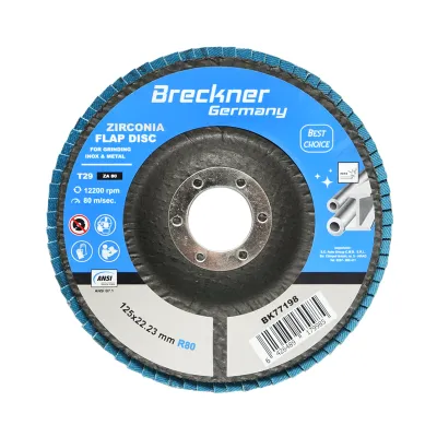 Disc lamelar abraziv cu zirconiu pentru taiat si polizat metal, inox P80, 125mm Breckner Germany