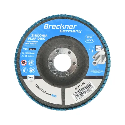 Disc lamelar abraziv cu zirconiu pentru polizat metal inox P60, 125mm Breckner Germany