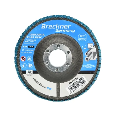 Disc lamelar abraziv cu zirconiu pentru taiat si polizat metal, inox P40, 115mm Breckner Germany