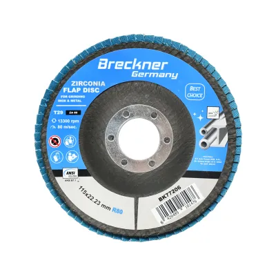 Disc lamelar abraziv cu zirconiu pentru taiat si polizat metal, inox P80, 115mm Breckner Germany