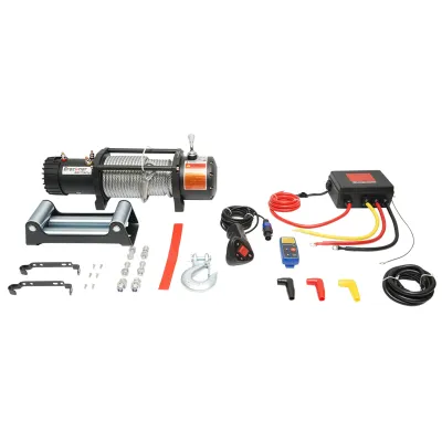 Troliu electric cu telecomanda 12V, 5 cp, 4.3T (9500lbs) cablu otel 9x24m solenoid 400A Breckner Germany