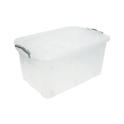 Cutie depozitare 80L cu capac si roti din plastic transparenta 478x750x370mm - imagine 4